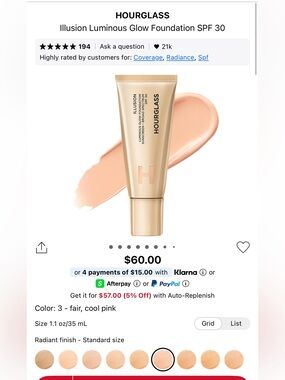 Hourglass Illusion Luminous Glow Foundation — Fair (Cool Pink) -Shade 3